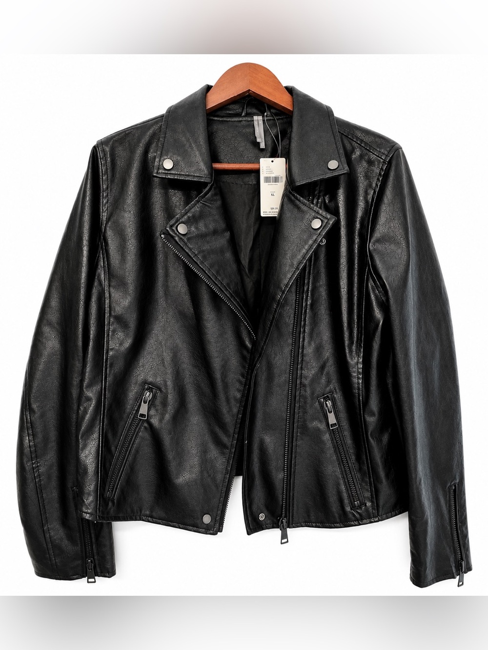 NWT Anthropologie Black Faux Leather Moto Jacket XL Asymmetrical Zip Vegan Leath